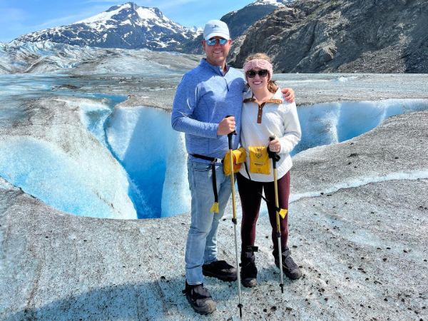 Brittney Fremin and man on a cold mountain