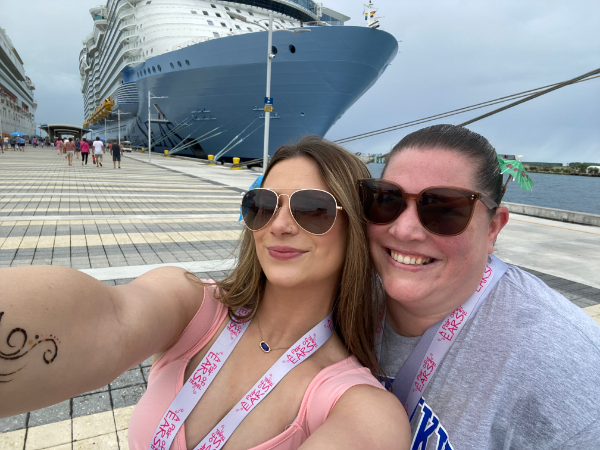 Tiffany Hite in front of a cruise ship